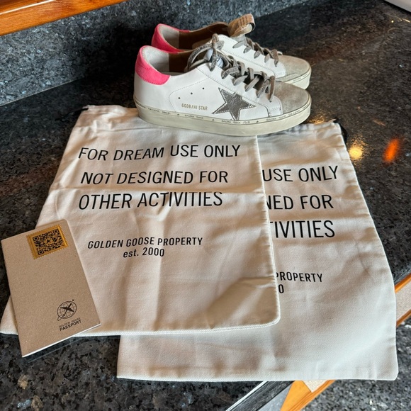 Golden Goose Super Star Sneaker in White, Ice, Silver, & Lobster Fluo - Picture 1 of 15